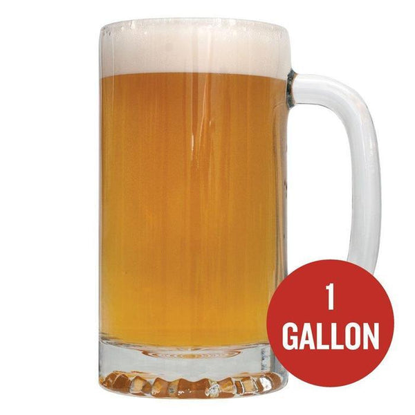 Cashmere Blonde Ale in a mug with "1 gallon" written within a red circle