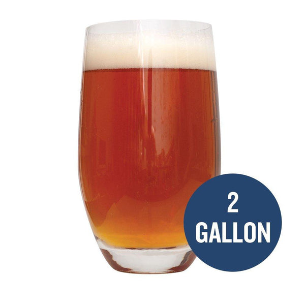 Smashing Pumpkin ale in a glass with a blue circle containing "2-Gallon" in text