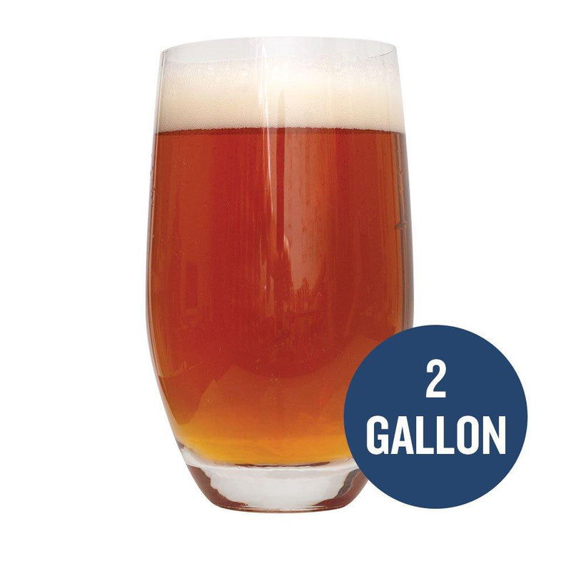 Smashing Pumpkin ale in a glass with a blue circle containing "2-Gallon" in text