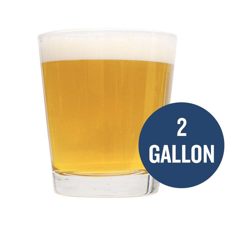 Cream Ale in a glass with "2 Gallon" written in a blue sticker