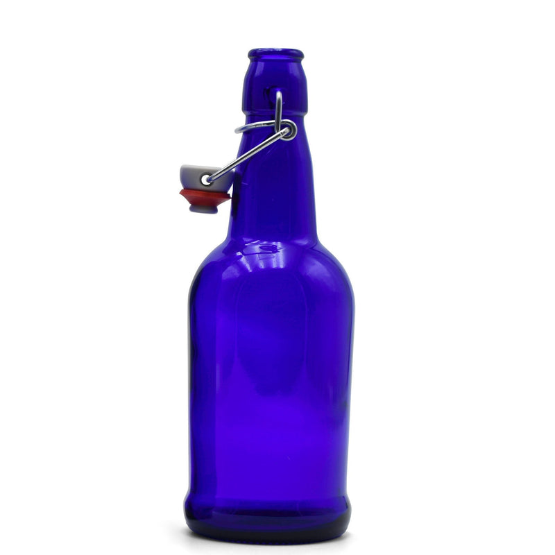 Cobalt Glass EZ Cap Bottle with an attached swing top