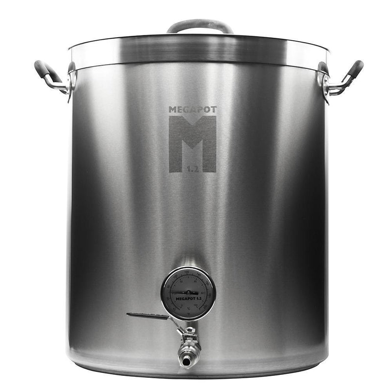Stainless steel twenty gallon megapot 1.2 brew kettle with integrated Thermometer