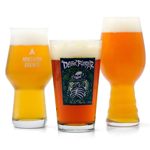 Hop Monster IPA Extract Beer Variety Pack poured into three different style IPA glasse