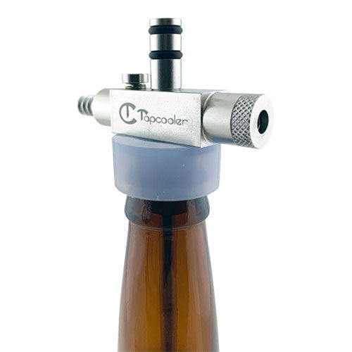 Tapcooler Counter Pressure Bottle Filler connected to bottle