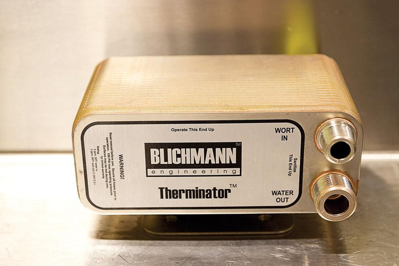 Close up of Blichmann Therminator™ Plate Wort Chiller