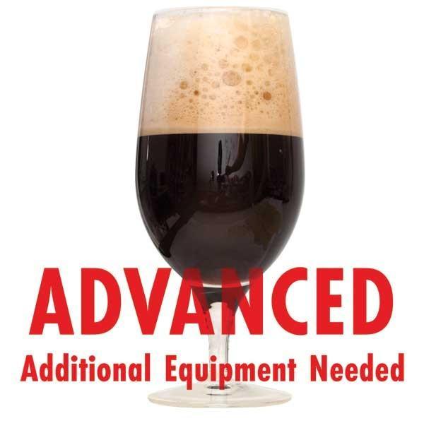 Brunch Stout homebrew in a drinking glass with an All-Grain warning: "Advanced, additional equipment needed"