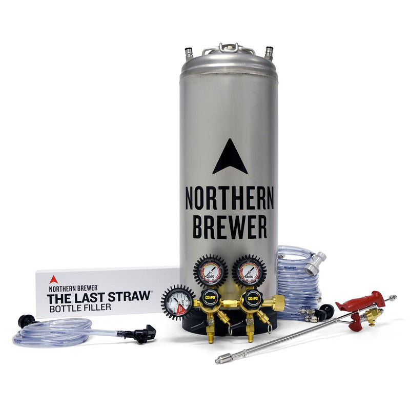 Northern Brewer tap-n-fill kegging system's contents with last straw bottle filler