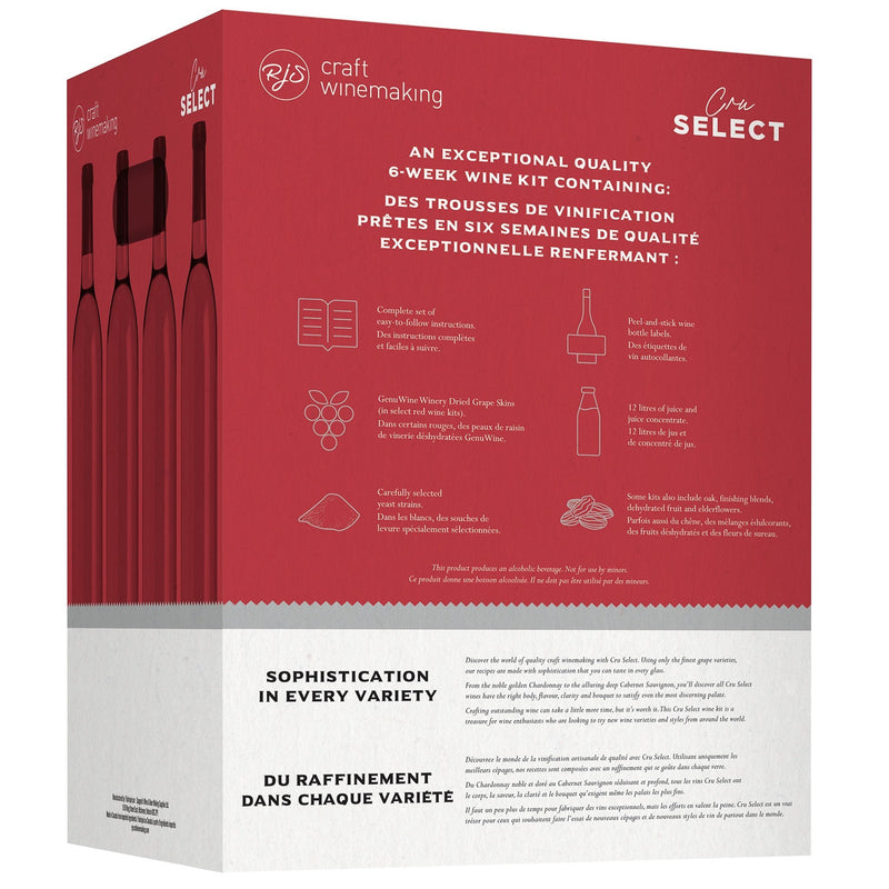 Australian Cabernet Shiraz Merlot Wine Kit - RJS Cru Select back side of the box