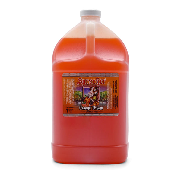 Orange Dream Soda Sprecher in a 1-gallon jug