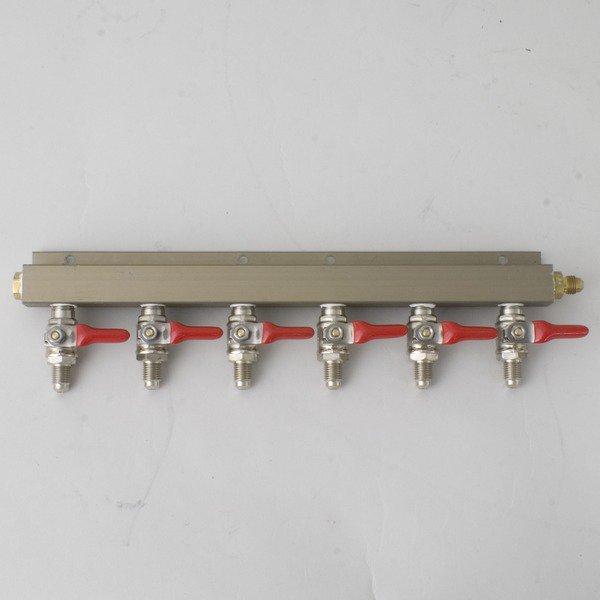 CO2 Distributor 6-Way with 1/4 inch MFL shutoffs