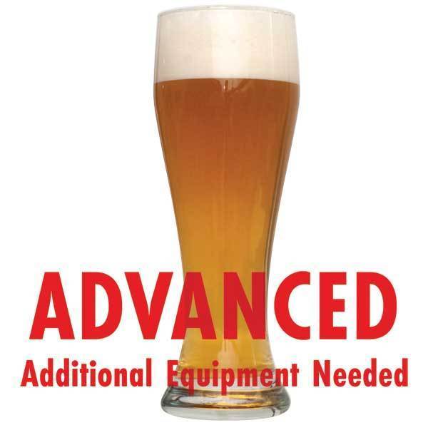 Bavarian Hefeweizen homebrew in a glass with an All Grain warning: "Advanced, additional equipment needed"