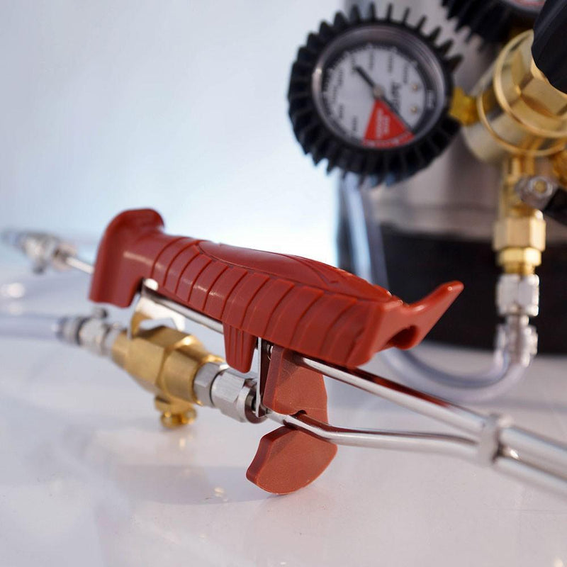 Close-up view of the Last straw bottle filler's handle with regulator in background