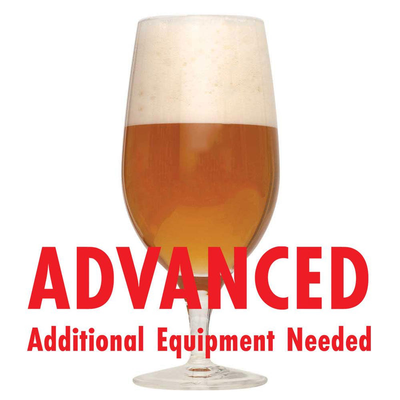 Exotic Tropic Wheatwine homebrew in a glass with an All-Grain caution: "Advanced, additional equipment needed"