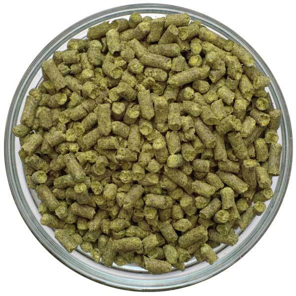 Simcoe Hop Pellets in a display bowl