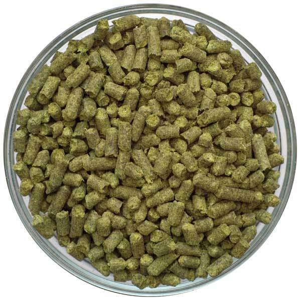 Styrian Goldings Hop Pellets in a display bowl